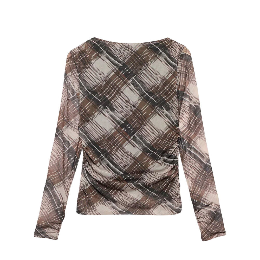 Mint Velvet Brown Checked Mesh Top